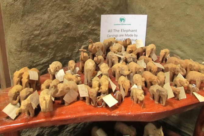 Carvings done by the mahouts while out in the field with the elephants.