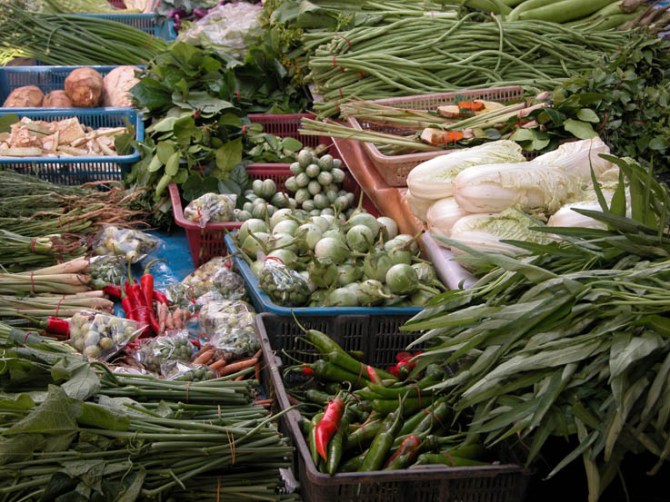 Some of the wonderful varieties of vegetables available in Chiang Mai.