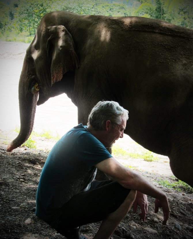 Peter's first moment up close and personal with a banana-hoover.
