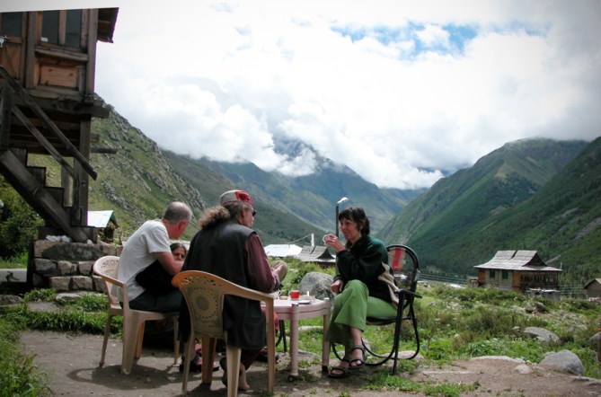 Raj's Guesthouse, Chitkul. The top of the stone steps to the left is at exactly 3,500 meters from sea level. 