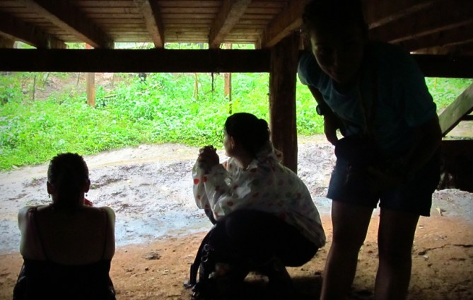 Watching the torrents form from under the neighbour's house. 